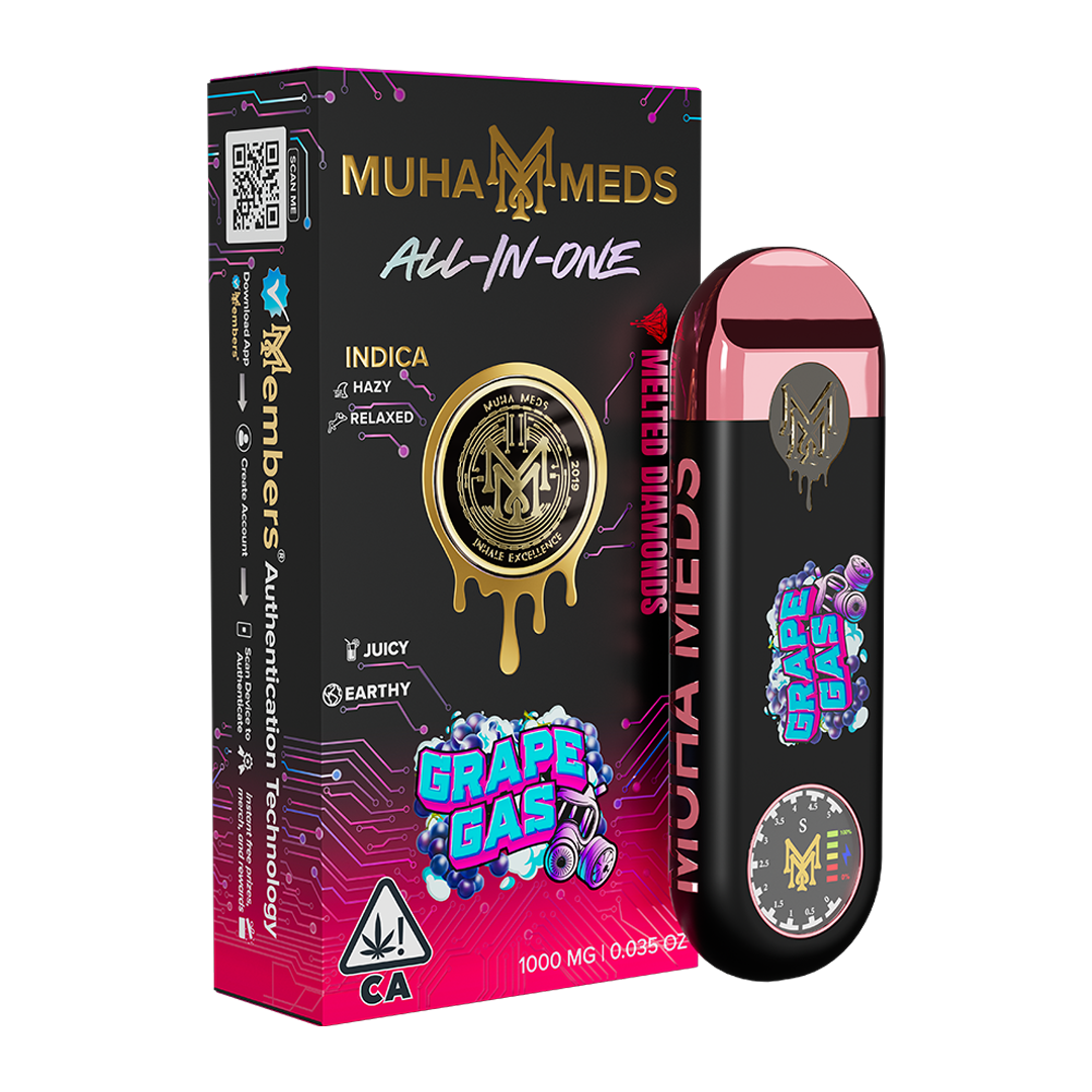 Muha Meds Grape Gas All-In-One Indica product packaging