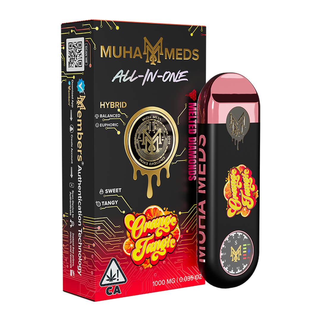 Muha Meds Orange Tangie All-In-One Hybrid packaging and device
