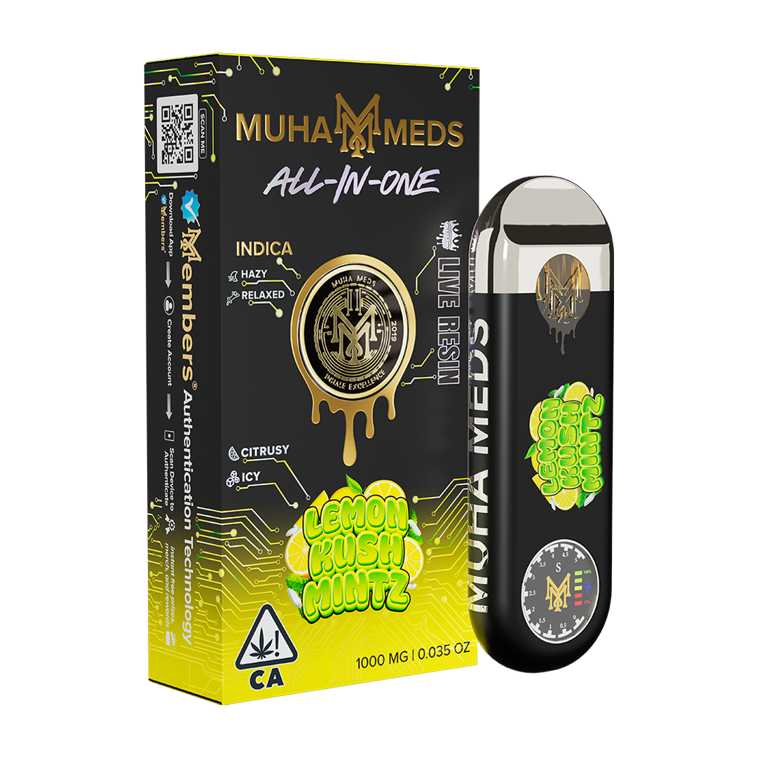 Muha Meds Lemon Kush Mintz All-In-One Indica Live Resin product packaging