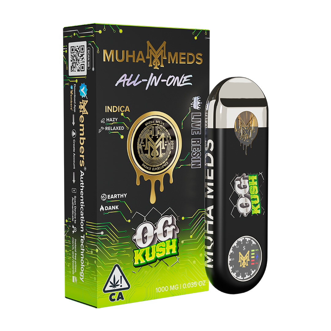 Muha Meds OG Kush All-In-One Indica product packaging with 1000 mg marking